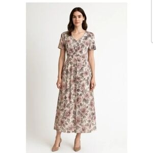 Vintage New York Style Women's Purple Rose Floral Tie-Back Midi Dress Size 10